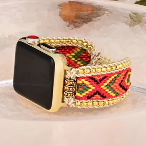 Bohemian Nylon Beaded Strap For iOS Watch Elastic Bracelet