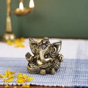 Brass Metal Handcrafted 2 Hands Lord Ganesha (1.5 x 3 in)