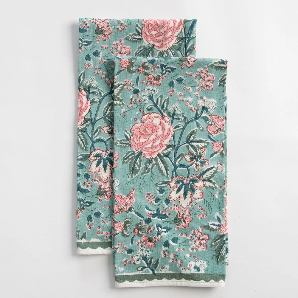 Butterfly Garden Aqua & Rose Tea Towels