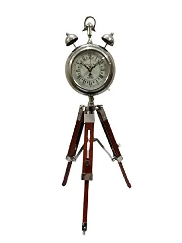 C H Clock Handicraft Home Décor Solid Wooden Table Clock with Tripod Stand Round Shape Numeric Number Antique Design Table Clock for Office, Hotel, Hallway Dining & Living Room