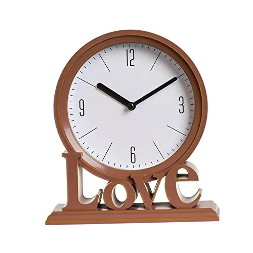 CALANDIS Decorative Love Word Desk Clock Non Ticking Ornament for Bedroom Easily Read Brown | 1 Table Clock