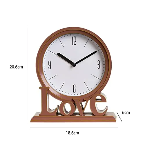 CALANDIS Decorative Love Word Desk Clock Non Ticking Ornament for Bedroom Easily Read Brown | 1 Table Clock