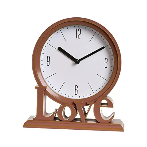 CALANDIS Decorative Love Word Desk Clock Non Ticking Ornament for Bedroom Easily Read Brown | 1 Table Clock
