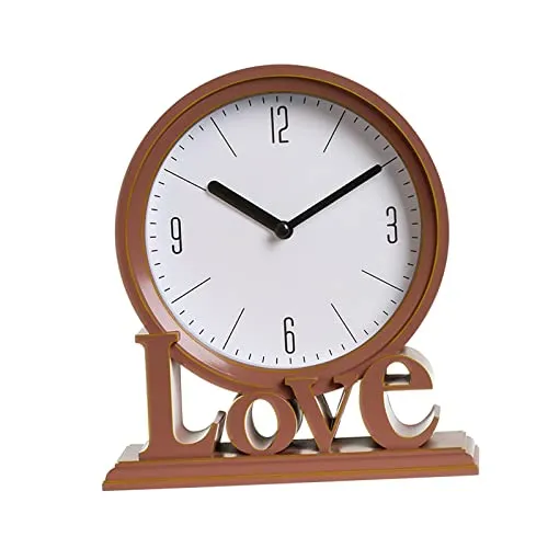 CALANDIS Decorative Love Word Desk Clock Non Ticking Ornament for Bedroom Easily Read Brown | 1 Table Clock