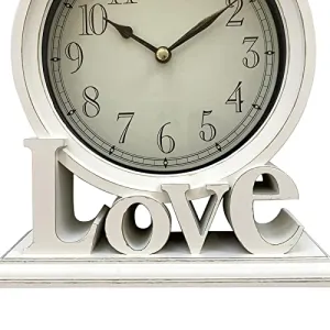 CALANDIS® Round Desk Clock Fireplace Non Ticking Decorative Farmhouse Silent Bedside White
