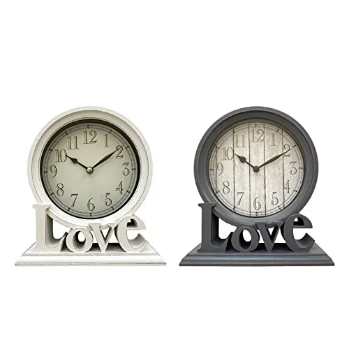 CALANDIS® Round Desk Clock Fireplace Non Ticking Decorative Farmhouse Silent Bedside White