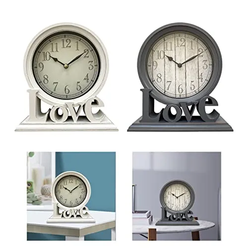 CALANDIS® Round Desk Clock Fireplace Non Ticking Decorative Farmhouse Silent Bedside White
