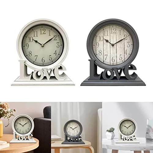 CALANDIS® Round Desk Clock Fireplace Non Ticking Decorative Farmhouse Silent Bedside White