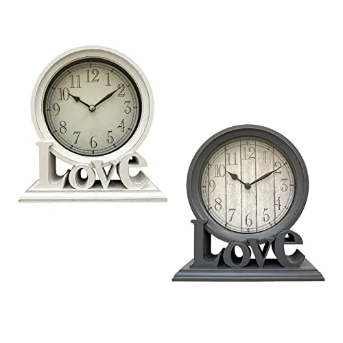 CALANDIS® Round Desk Clock Fireplace Non Ticking Decorative Farmhouse Silent Bedside White