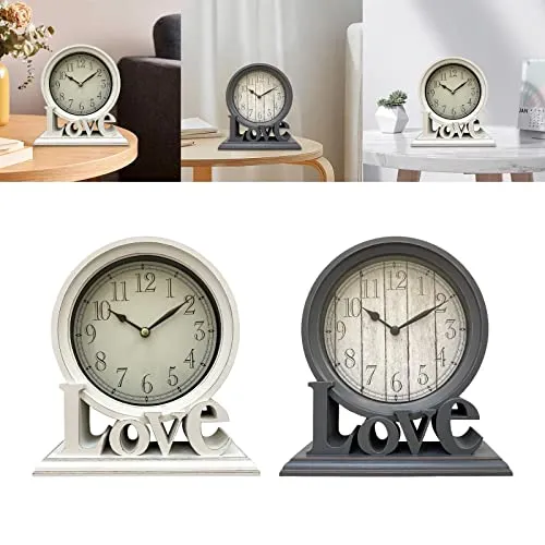 CALANDIS® Round Desk Clock Fireplace Non Ticking Decorative Farmhouse Silent Bedside White