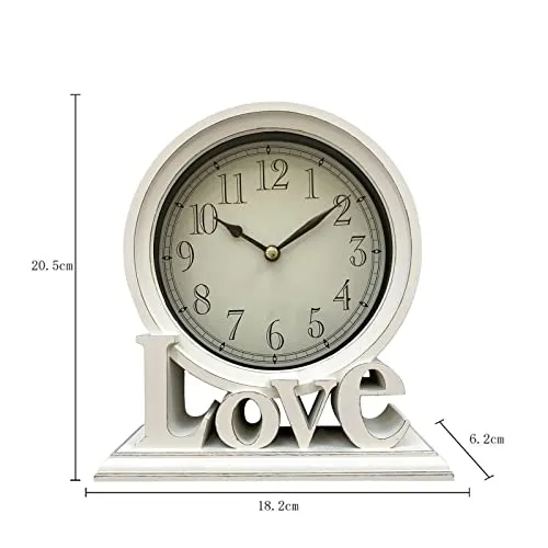 CALANDIS® Round Desk Clock Fireplace Non Ticking Decorative Farmhouse Silent Bedside White