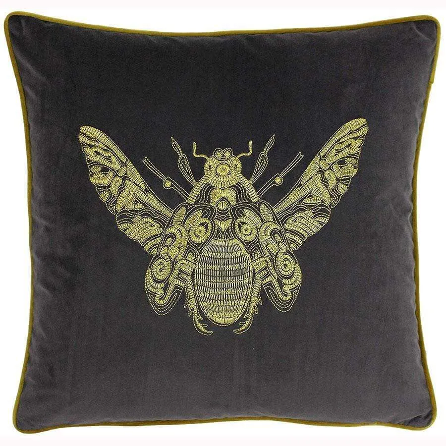 Cerana Charcoal Velvet Bumble Bee Cushion
