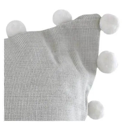 Chambray Pom Cushion - Grey (45cm)