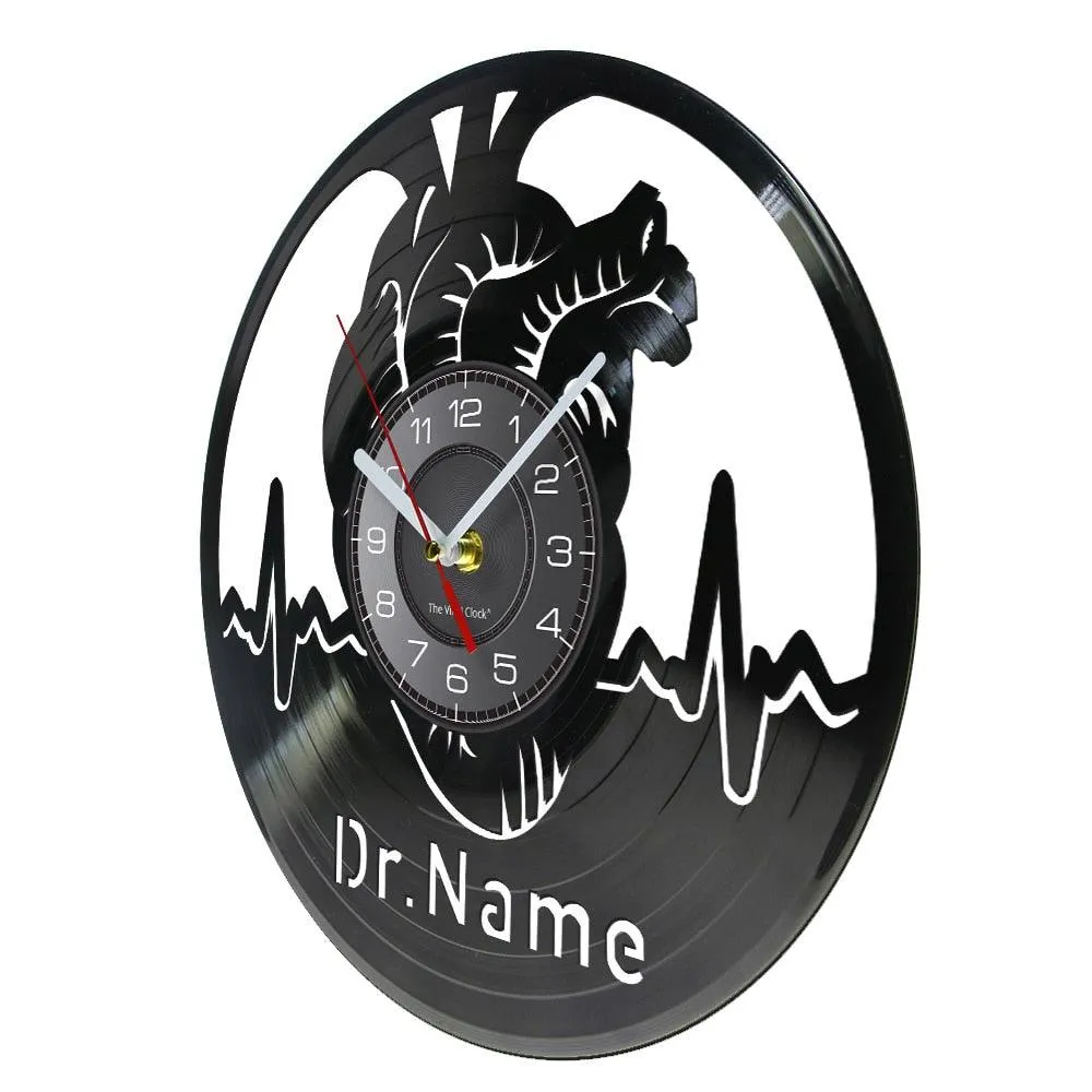 Custom Heart Doctor Name Vinyl Record Wall Clock Cardiac Resuscitation Medical Hospital Sign Decor Surgeon Nurse Gift