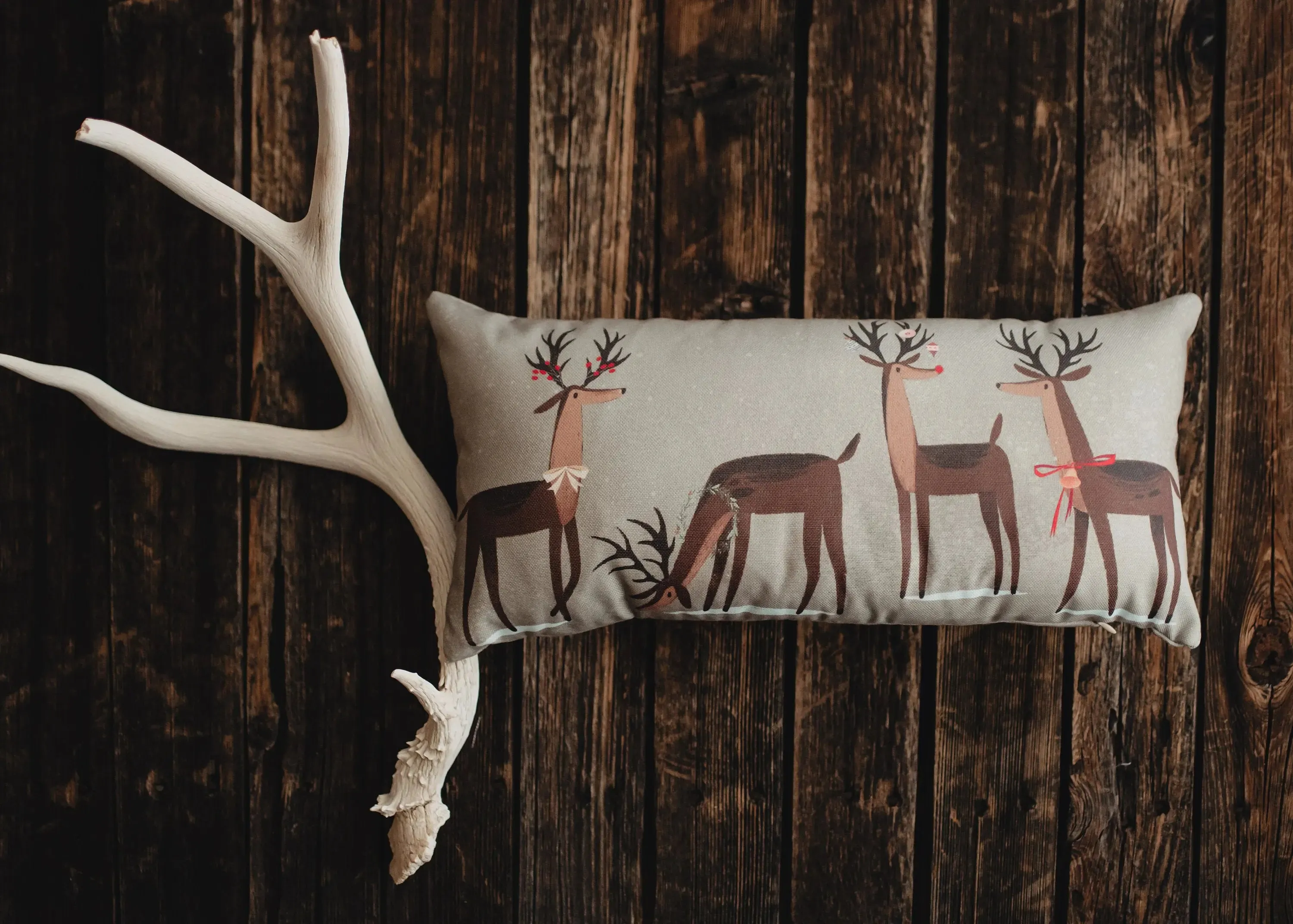 Decked out Christmas Reindeer Throw Pillow Cover | 20x10 | Primitive Christmas Decor | Primitive Decor | Luxury Home Decor | Luxury Decor