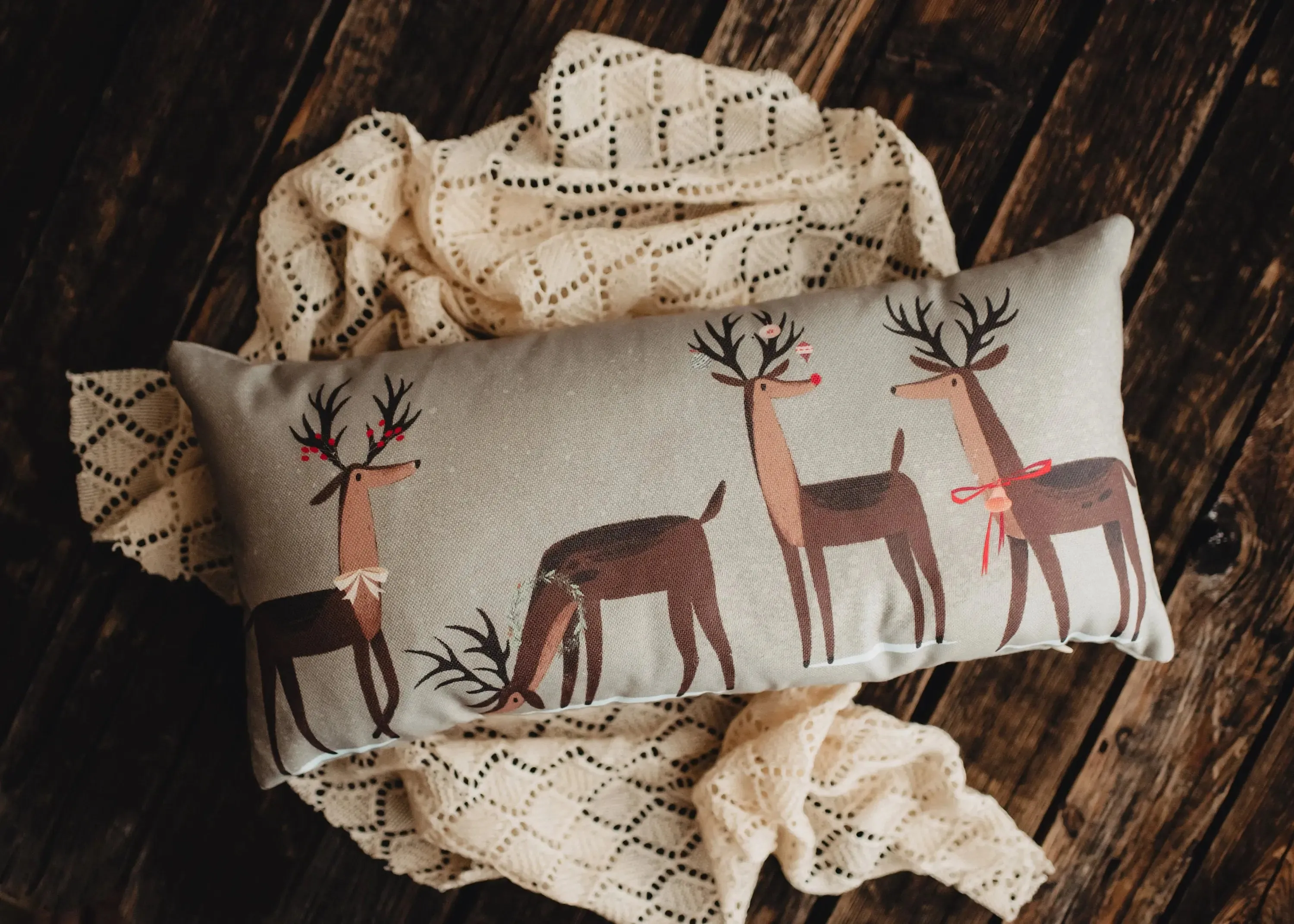 Decked out Christmas Reindeer Throw Pillow Cover | 20x10 | Primitive Christmas Decor | Primitive Decor | Luxury Home Decor | Luxury Decor