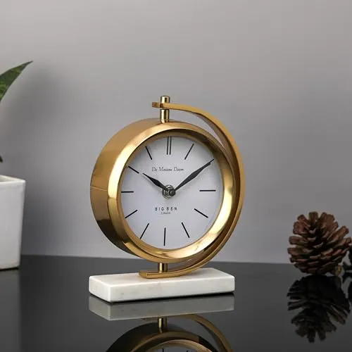Decor de Maison Brings Marbellic Table Clock Small for Home Decor Table Decor Livingroom Bedroom Study Table & Office Desk (Gold)