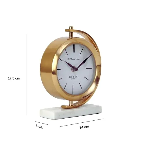 Decor de Maison Brings Marbellic Table Clock Small for Home Decor Table Decor Livingroom Bedroom Study Table & Office Desk (Gold)