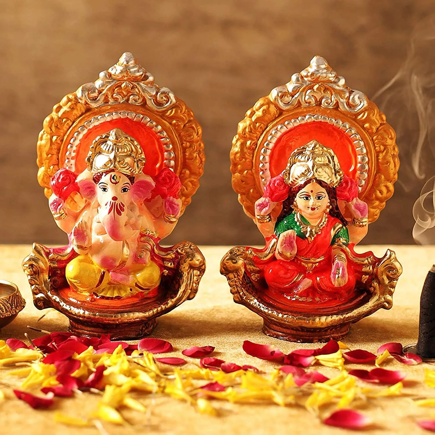 Design Laxmi Ganesh Murti for Diwali Puja Lakshmi Ganapati Murti for Home Office Diwali Puja Religious God, Handmade Terracotta Clay Statue, Idol of Clay Pooja Idols-VE859