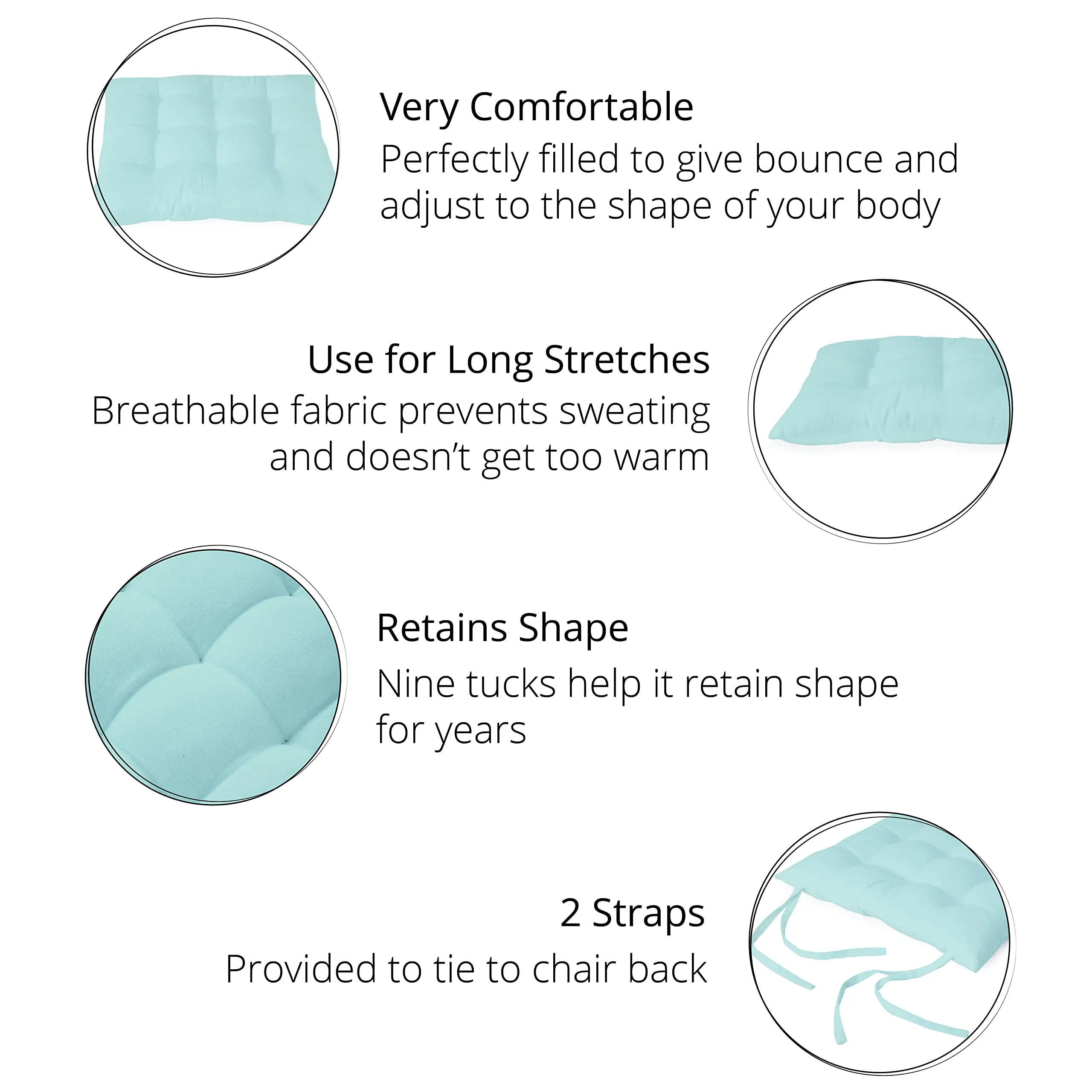 Encasa XO Chair Cushions for Sitting 40x40 cm - Egg Blue | Dining Chair Cushions [Set of 2] | Seat Cushion with Thick Microfiber Filling for Home, Office, Garden Chairs