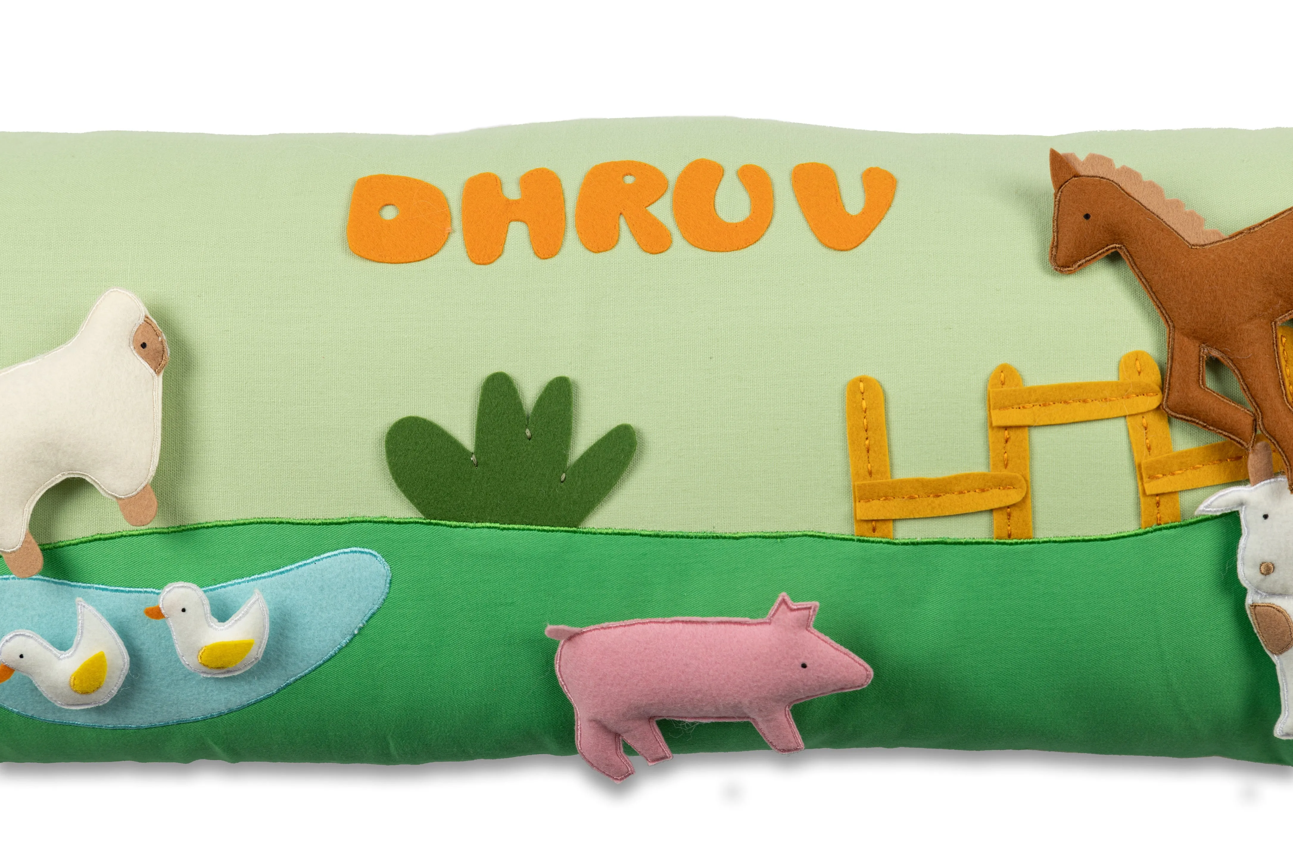 Farm Animal Green Long Cushion Cover With Pop-Ups