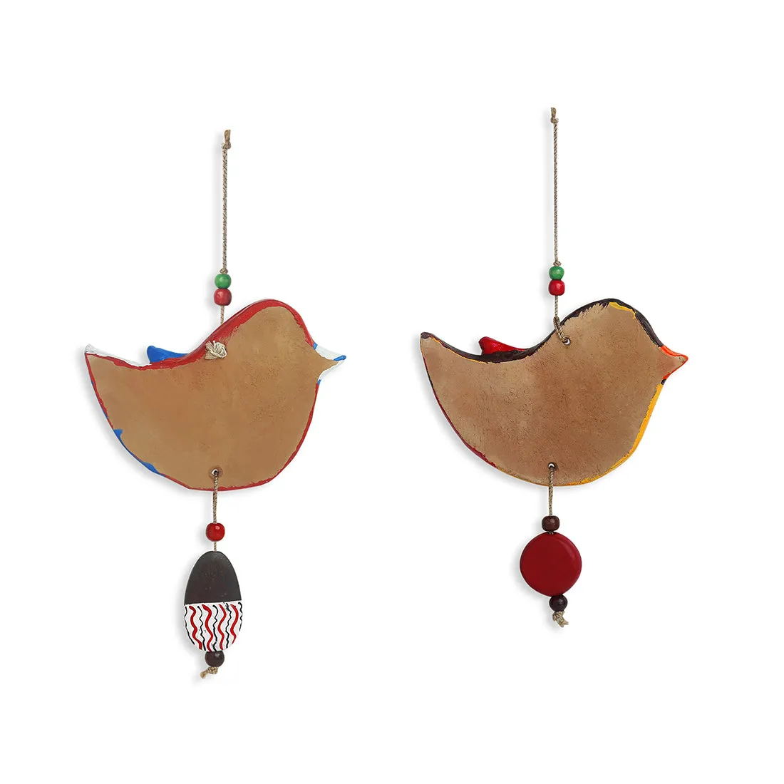 'Feathered Sparrows' Handmade & Hand-painted Garden Decorative Wall Hanging In Terracotta (Set of 2)