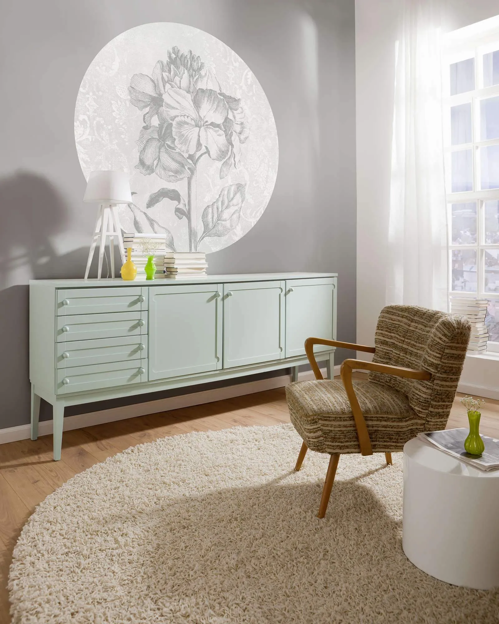 Flower Silver Circle Wallpaper (Self-Adhesive)