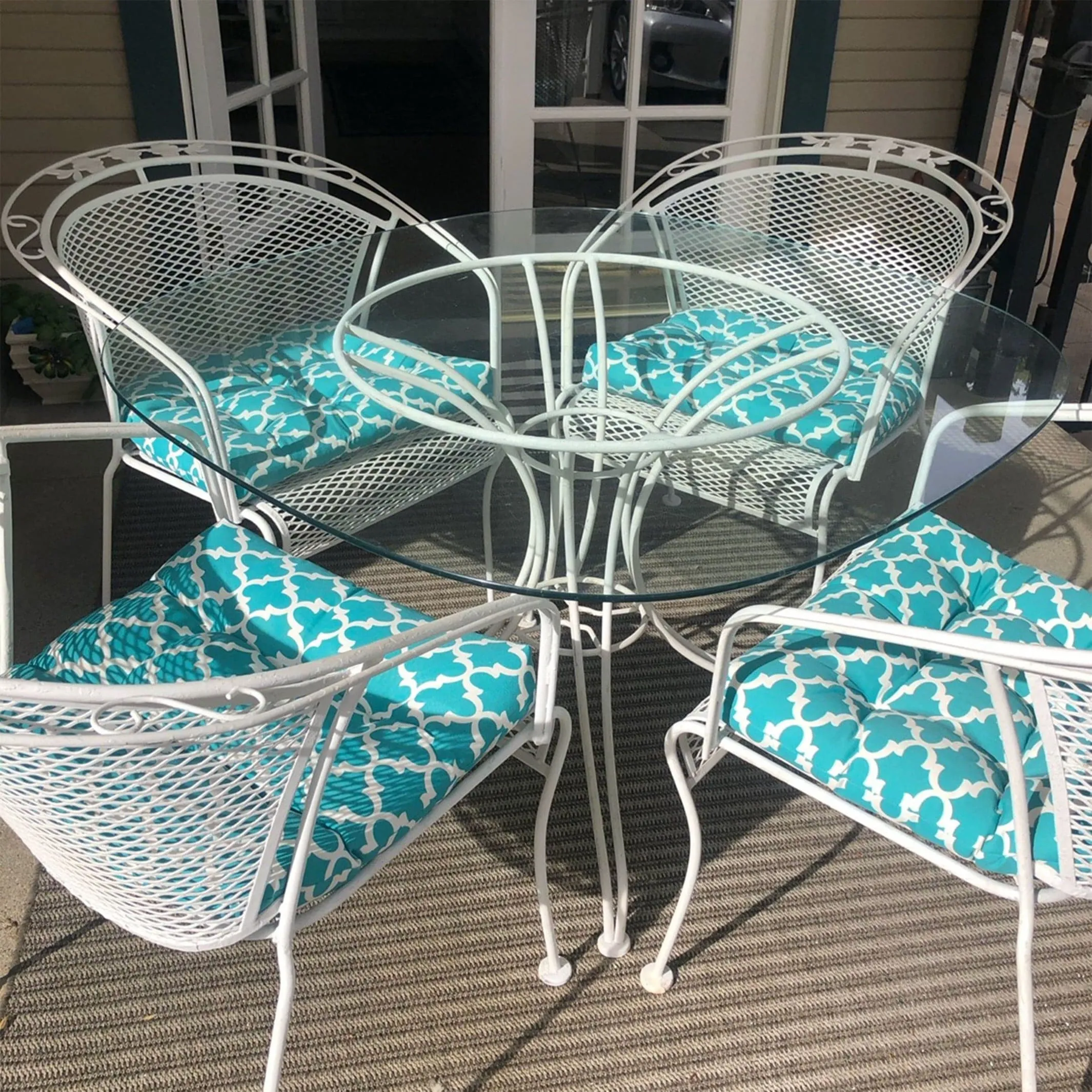 Fulton Aqua Patio Chair Cushions - Wicker Chair Cushions - Adirondack Chair Cushions