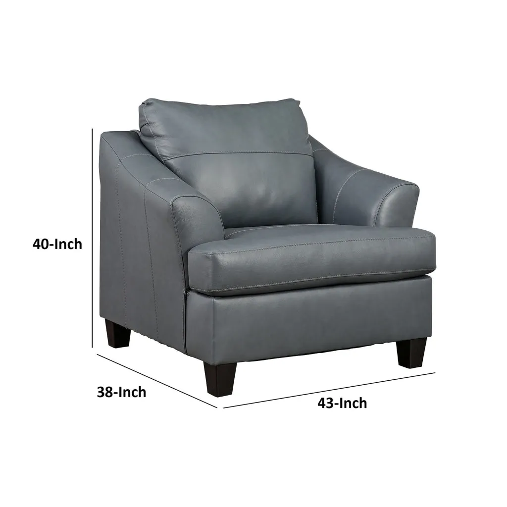 Geno 43 Inch Accent Chair, Oversized Back Cushion, Metallic Gray Leather By Casagear Home