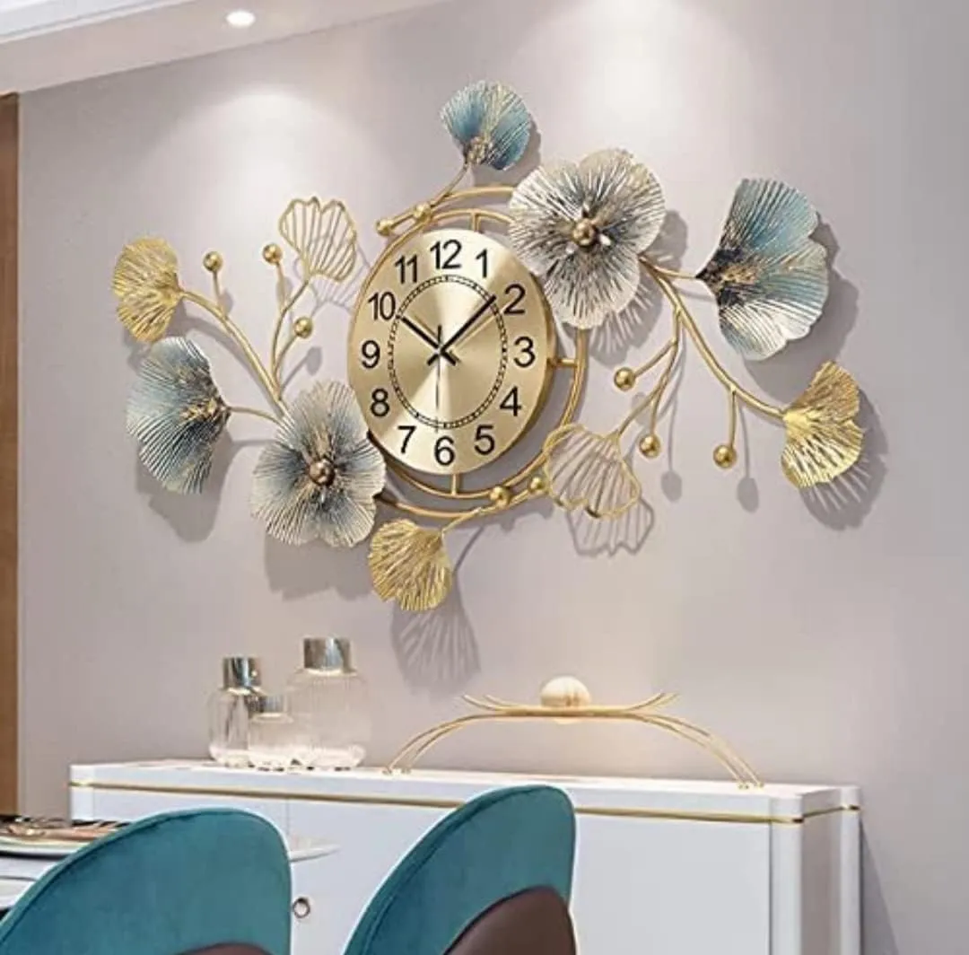Gracious World Metal Wall Clock for Home Interior Decoration with Antique Design and Glossy Finish (Big Size - 36 x 21 inch) (Large) (CK Design 04)