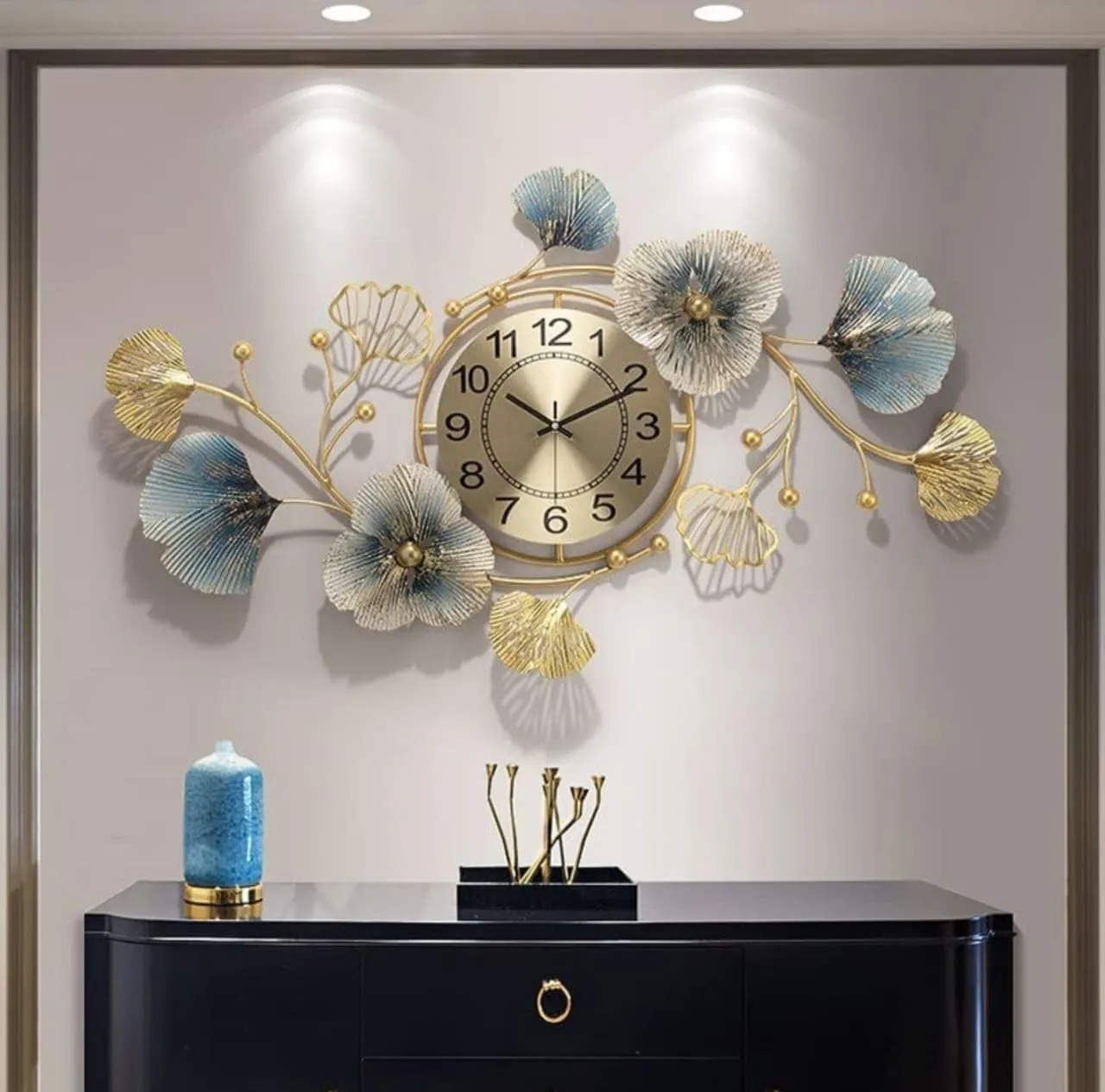 Gracious World Metal Wall Clock for Home Interior Decoration with Antique Design and Glossy Finish (Big Size - 36 x 21 inch) (Large) (CK Design 04)