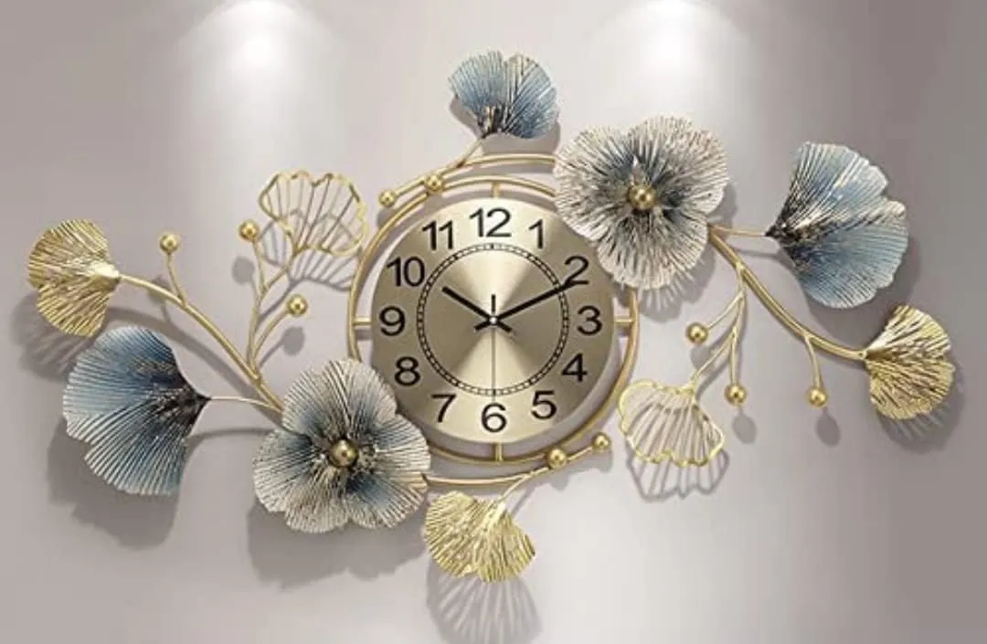 Gracious World Metal Wall Clock for Home Interior Decoration with Antique Design and Glossy Finish (Big Size - 36 x 21 inch) (Large) (CK Design 04)