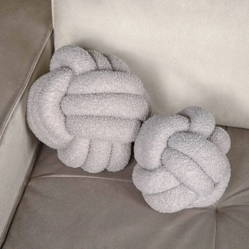 Grey Boucle Knot Ball Cushion - 27cm