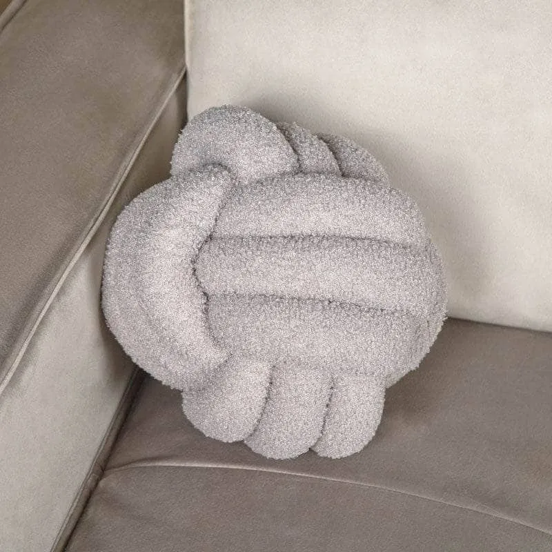 Grey Boucle Knot Ball Cushion - 27cm