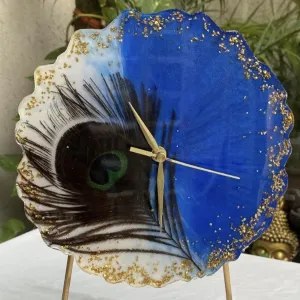 HANDARTED Premium Stylish Resin Luxury Table Clock with Stand Silent Quartz Decorative Latest Table Clock Battery Operate Easy to Use in Room/Office/School MDF Base