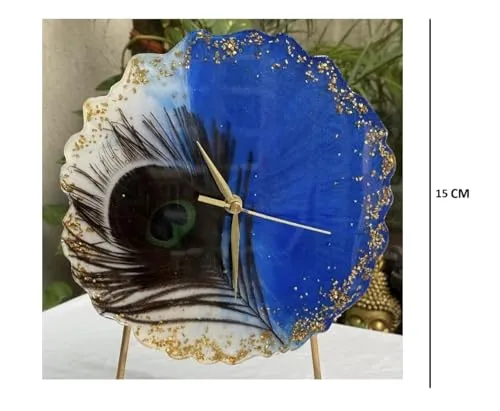 HANDARTED Premium Stylish Resin Luxury Table Clock with Stand Silent Quartz Decorative Latest Table Clock Battery Operate Easy to Use in Room/Office/School MDF Base