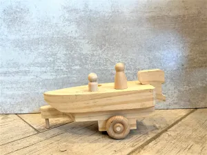 Handcrafted Wooden Baby Toys - Motorboat   Trailer
