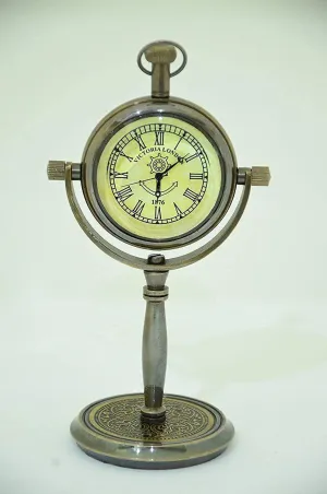Handmade Brass Victoria London 1876 Desk and Shelf Clock Roman Dial Nautical Clock, Engraved Design for Gift
