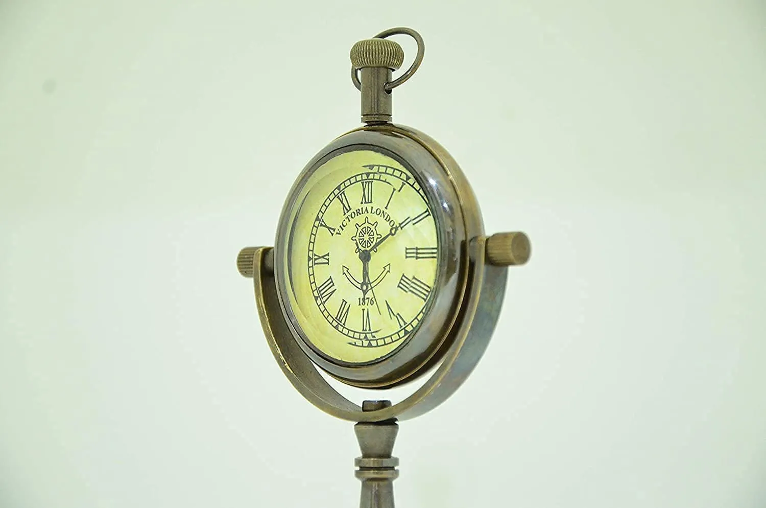 Handmade Brass Victoria London 1876 Desk and Shelf Clock Roman Dial Nautical Clock, Engraved Design for Gift