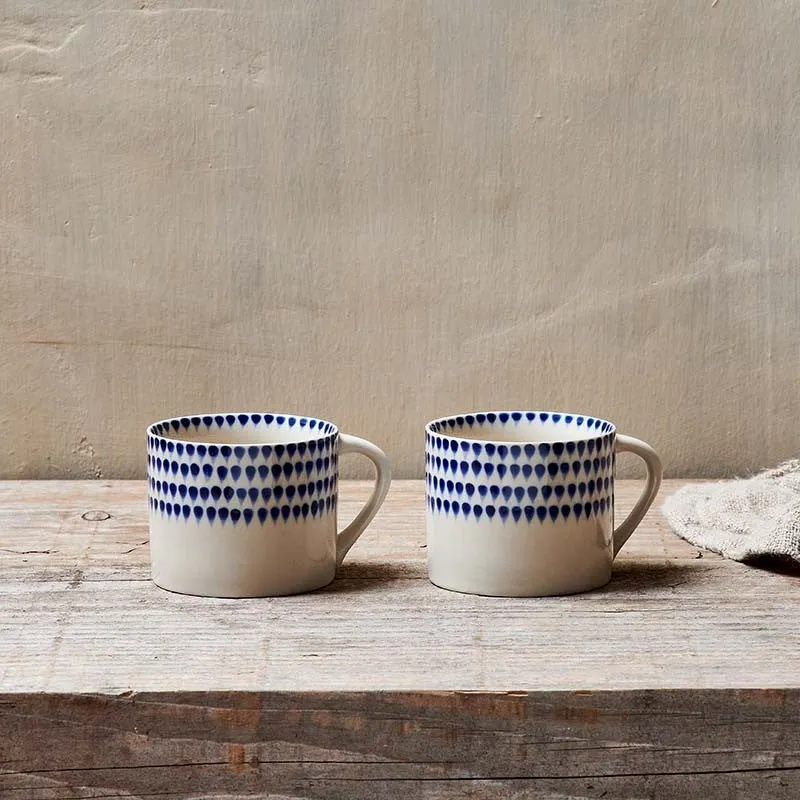 Handmade Ceramic Squat Mug - Indigo Drop Design - Small