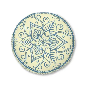Handmade Mandala Art Steel Blue on Cream Round Floor Cushion
