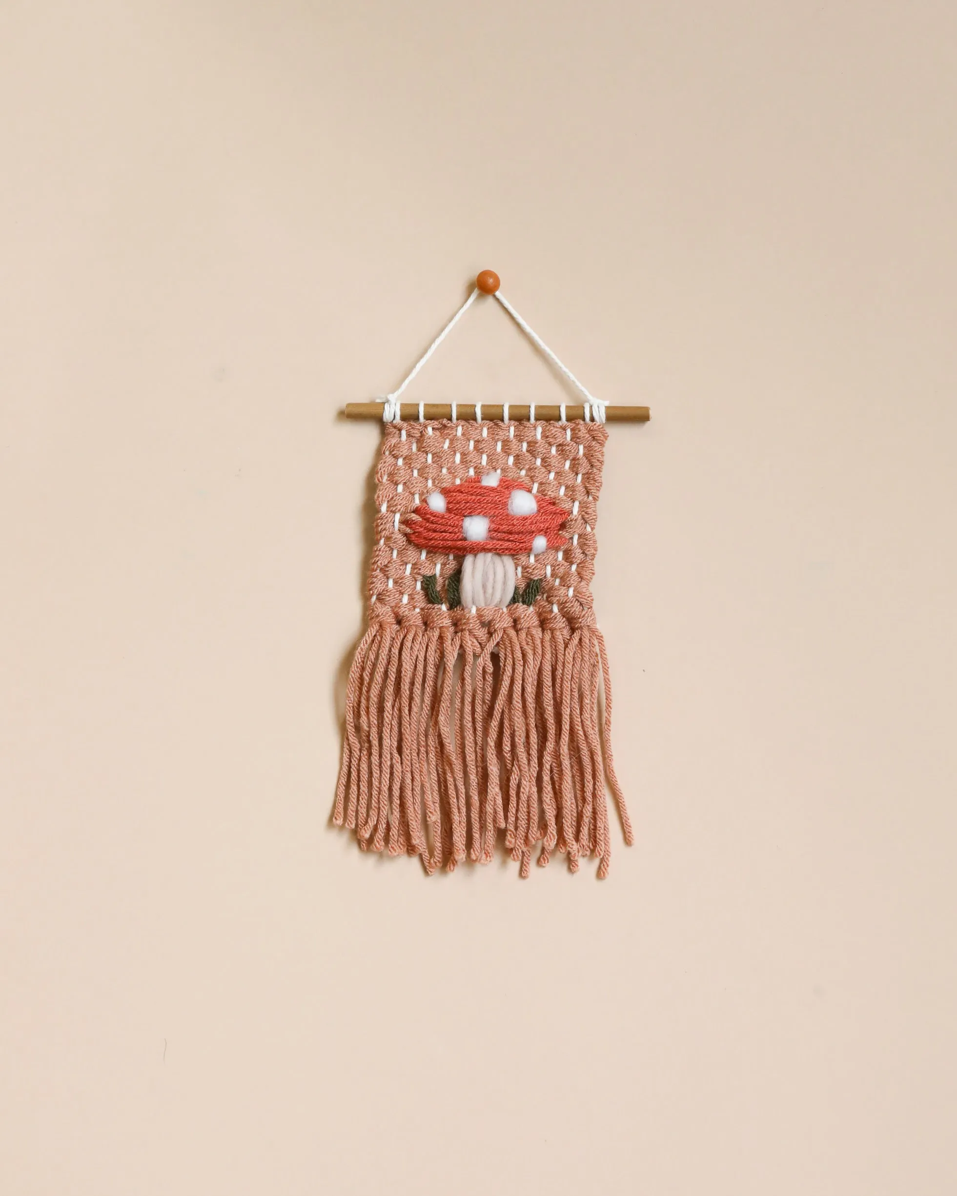 Handmade Mini Mushroom Wall Hanging - Mauve