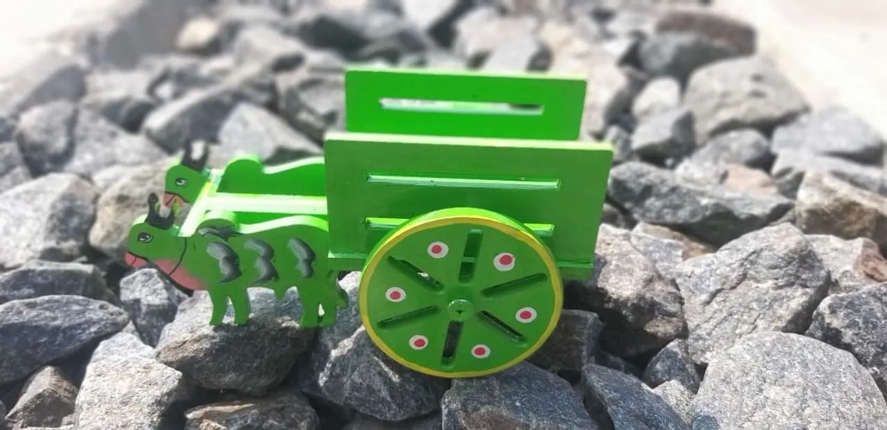 HAST SHILP Handmade Bullock Cart Green (BCDE038)