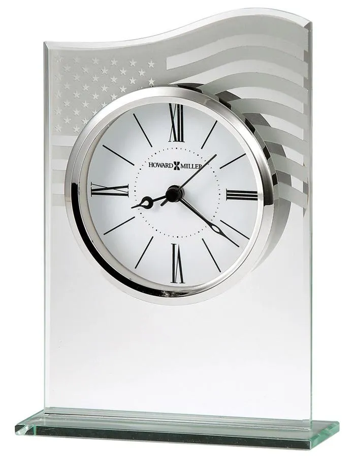 Howard Miller Liberty Beveled Glass Table Alarm Clock - Etched U.S. Flag Design