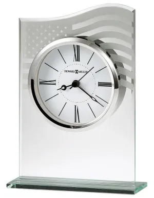 Howard Miller Liberty Beveled Glass Table Alarm Clock - Etched U.S. Flag Design
