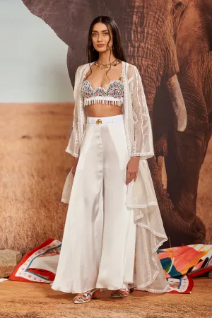 Ivory Flared Sharara with Shellace Beaded Bustier & Cape