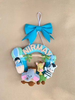 Junior Toy Train Safari Personalised Ring Name Hanging - Blue