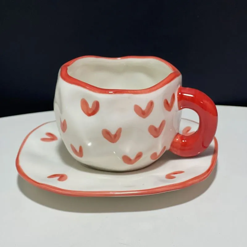 Kawaii Ceramic Mug - Handmade Flower Pattern - 300ml