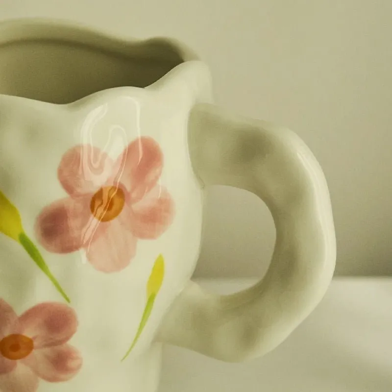 Kawaii Ceramic Mug - Handmade Flower Pattern - 300ml