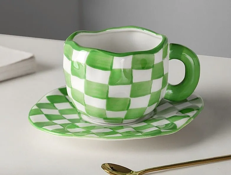 Kawaii Ceramic Mug - Handmade Flower Pattern - 300ml